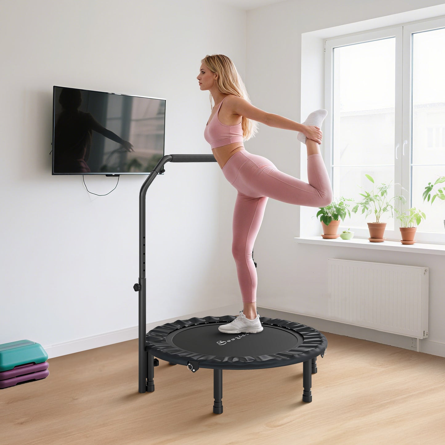 40" Foldable Mini Trampoline for Adults - Adjustable Handle, Black