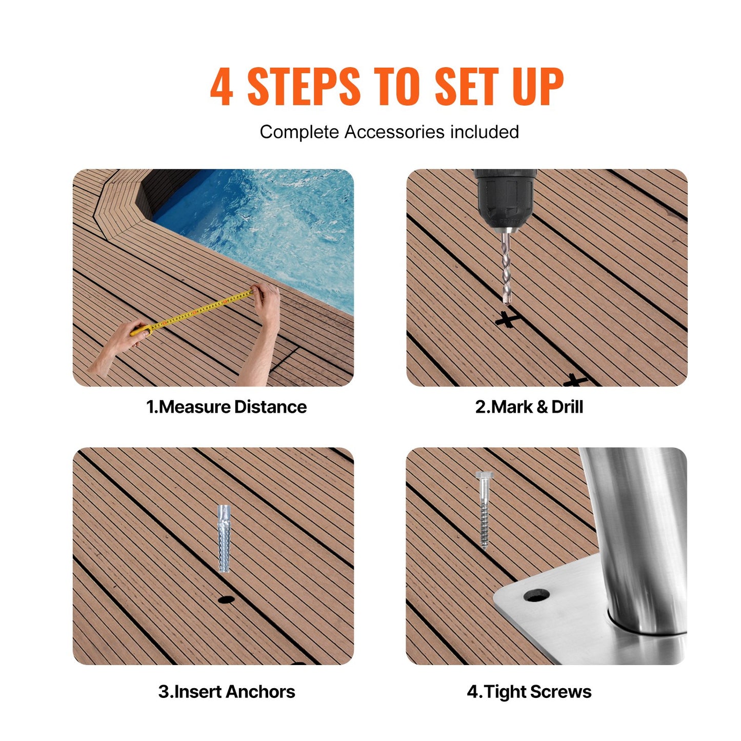 304 Stainless Steel Pool Handrail - 39x32 Inch Safety Railing for Indoor Outdoor Pools and Decks