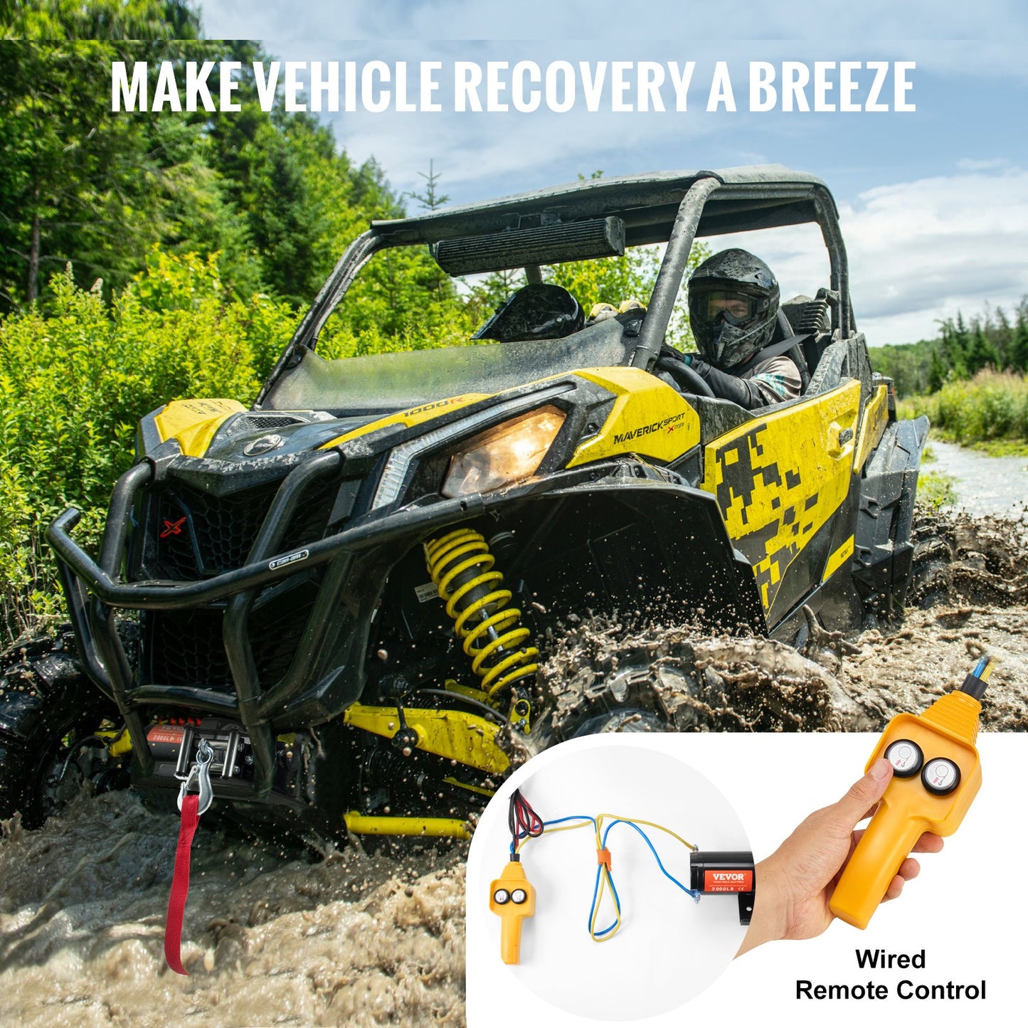 2000Lb Electric Winch for ATV UTV Off-Road Recovery Waterproof Steel Cable