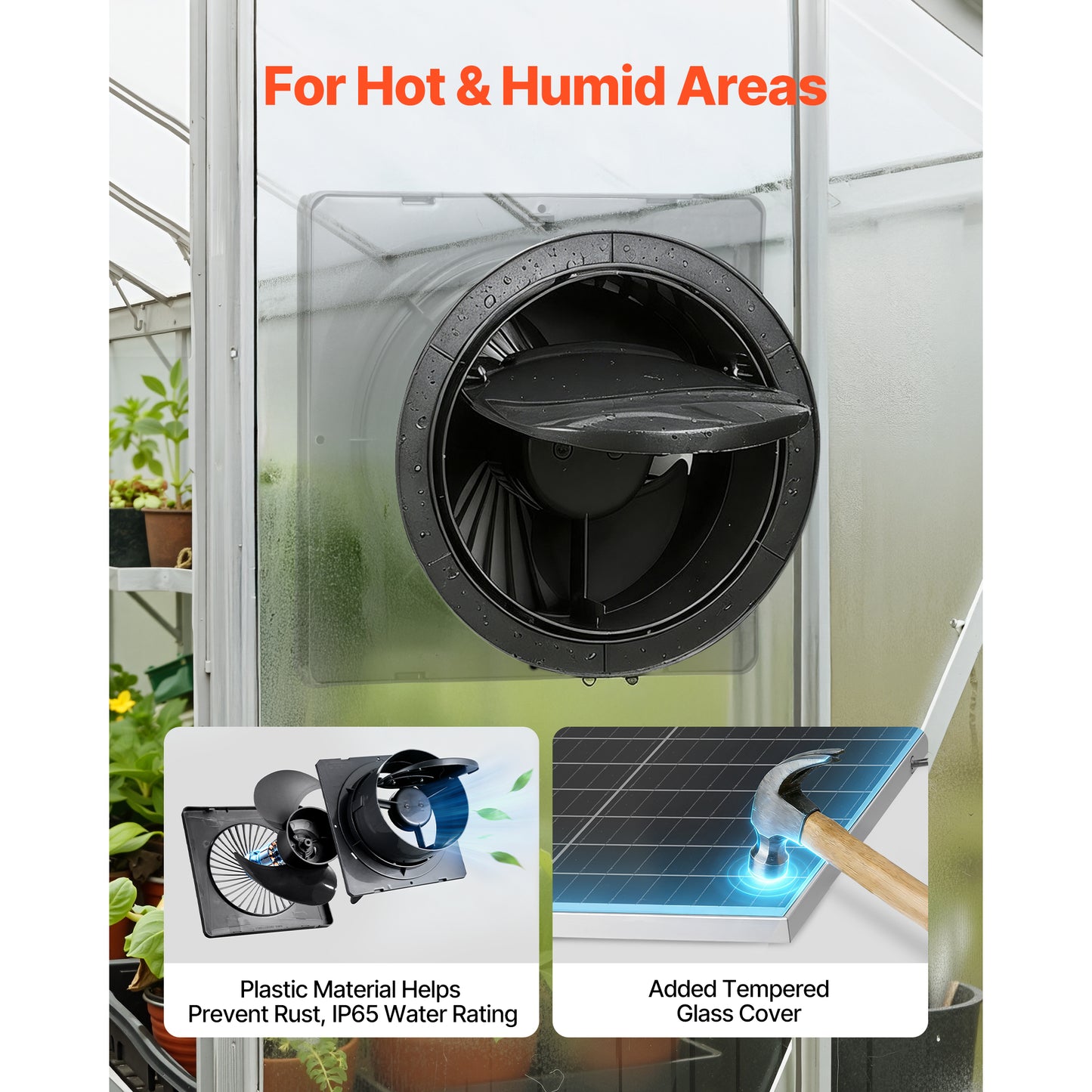 Solar Powered Fan with 20W Solar Panel and Battery for Greenhouse & Shelter Ventilation
