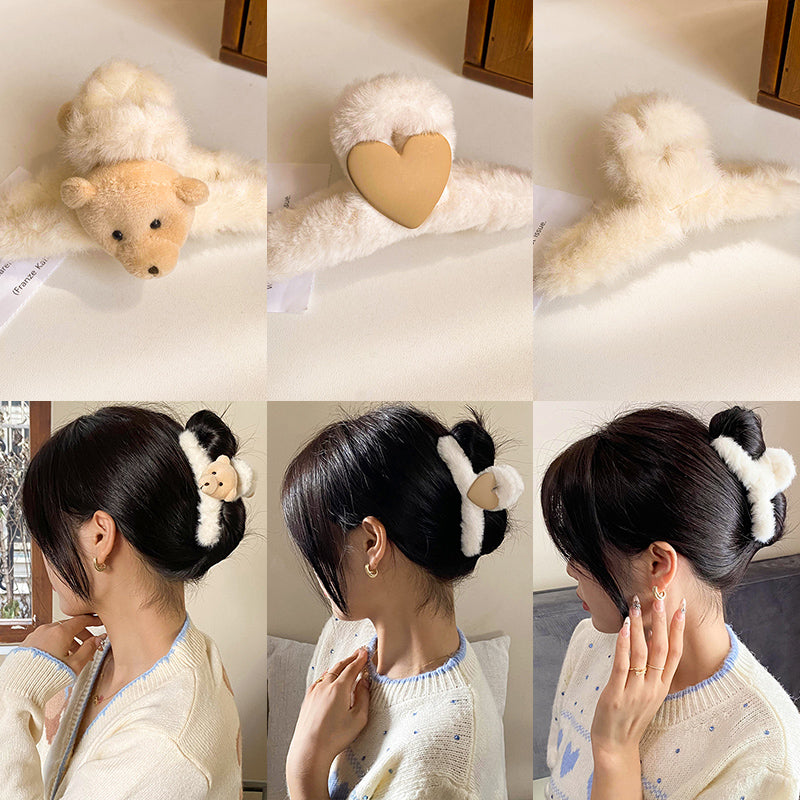 Plush Female Bowknot Shark Hair Clip - Big Head Accessory