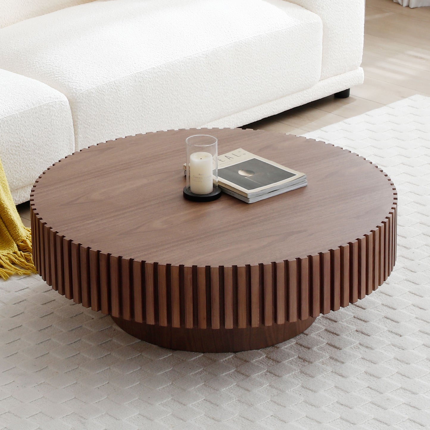 Round Coffee Table for Small Spaces - Walnut Finish