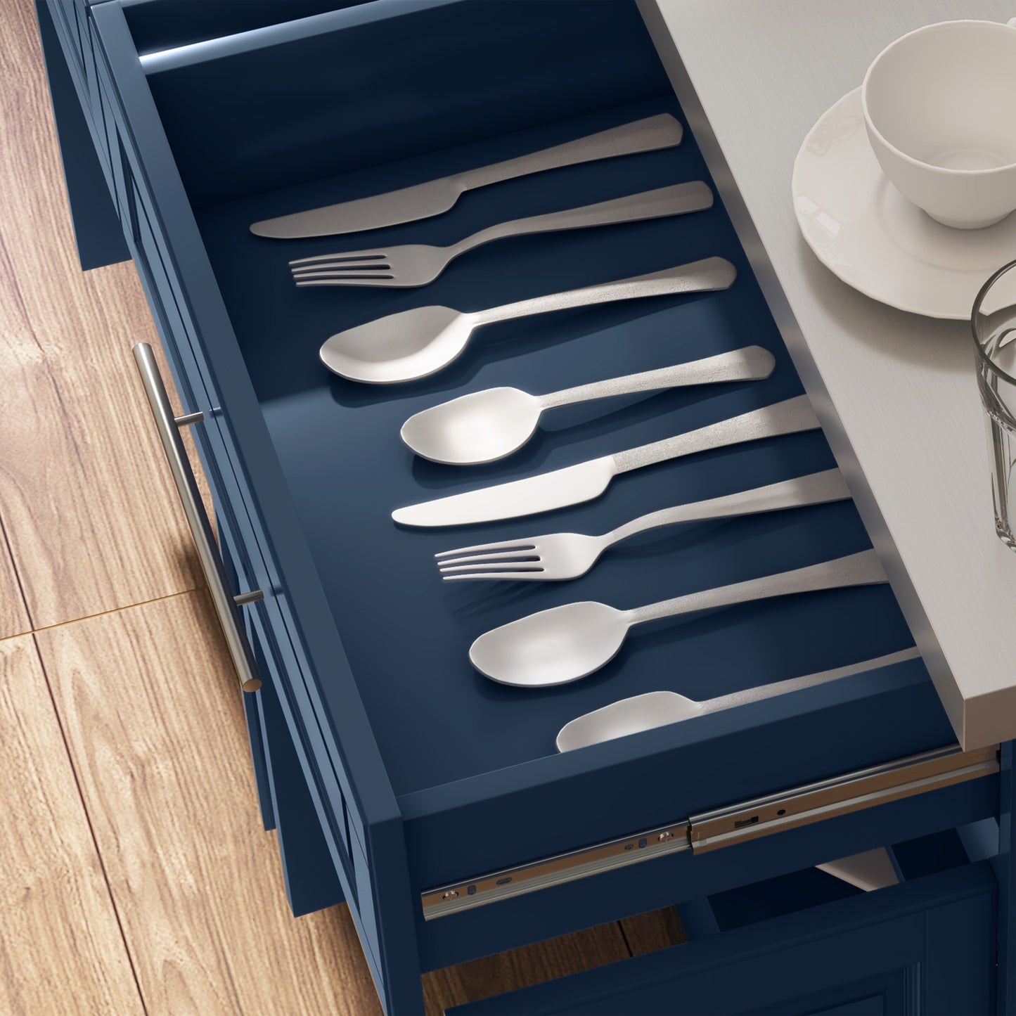Rolling Kitchen Island with Stainless Steel Top & Drawers - Navy Blue