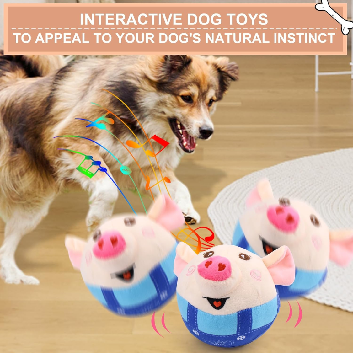 Interactive Dog Toy Pig with Recording & Music Modes - Rechargeable Moving Chew Toy for Small to Large Dogs