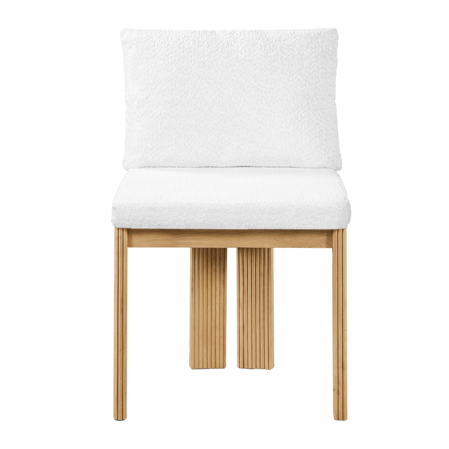 Indoor Boucle Dining Chair Set of 2 - Plush Beige Rubber Wood