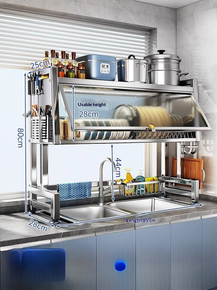 Stainless Steel Kitchen Sink Rack with Draining Set & Hooks - Multiple Sizes