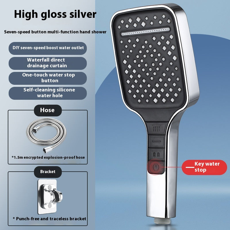 Handheld Rain Shower Head with 1.5m Hose and Multiple Settings - Waterfall Spray