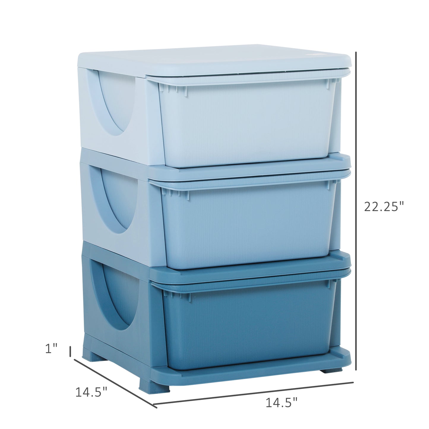 3 Tier Kids Toy Storage Organizer With Drawers, Blue, Chest For