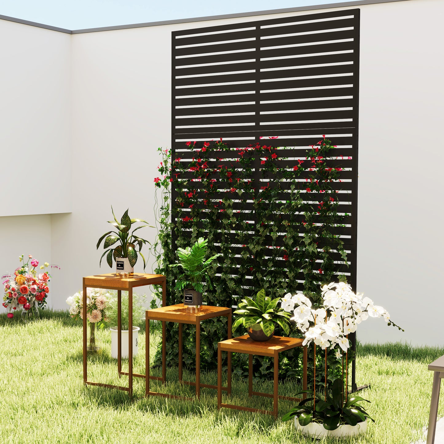 Outdoor Privacy Screen with Trellis, 78" H x 48" W, Black