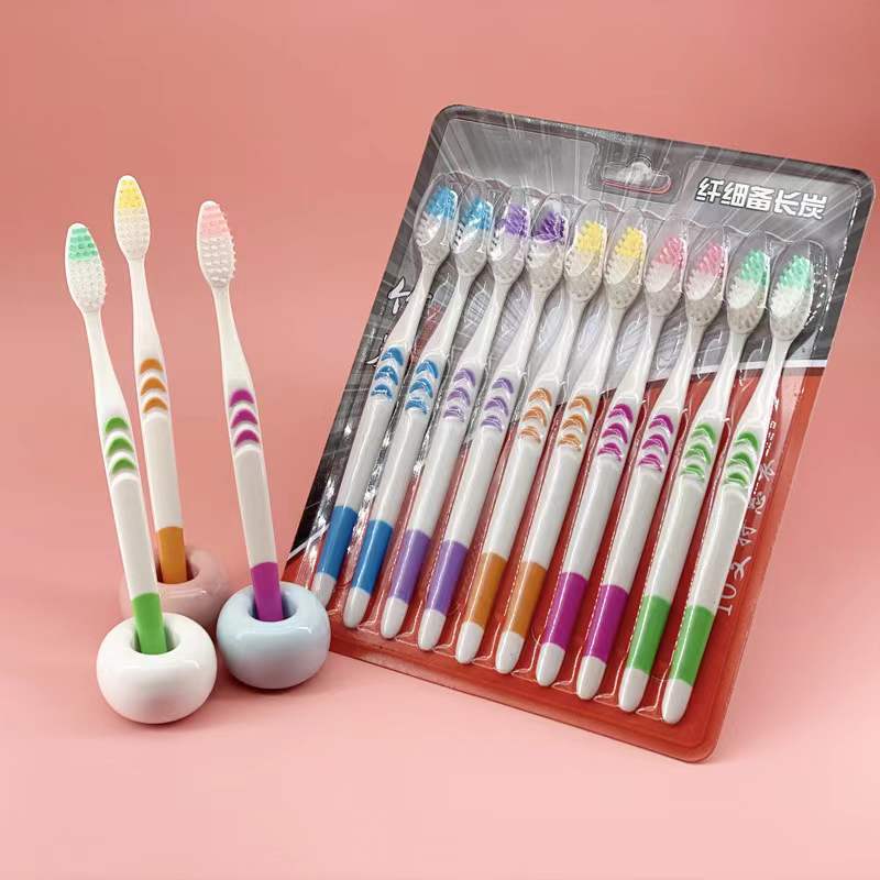 10-Piece Bamboo Charcoal Toothbrush Set - Soft Bristle, Household Oral Care