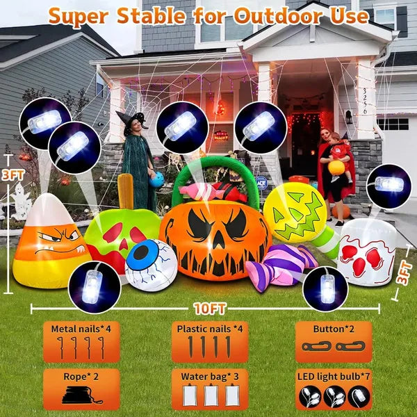 10 FT Inflatable Halloween Pumpkin and Ghost Decoration with LED