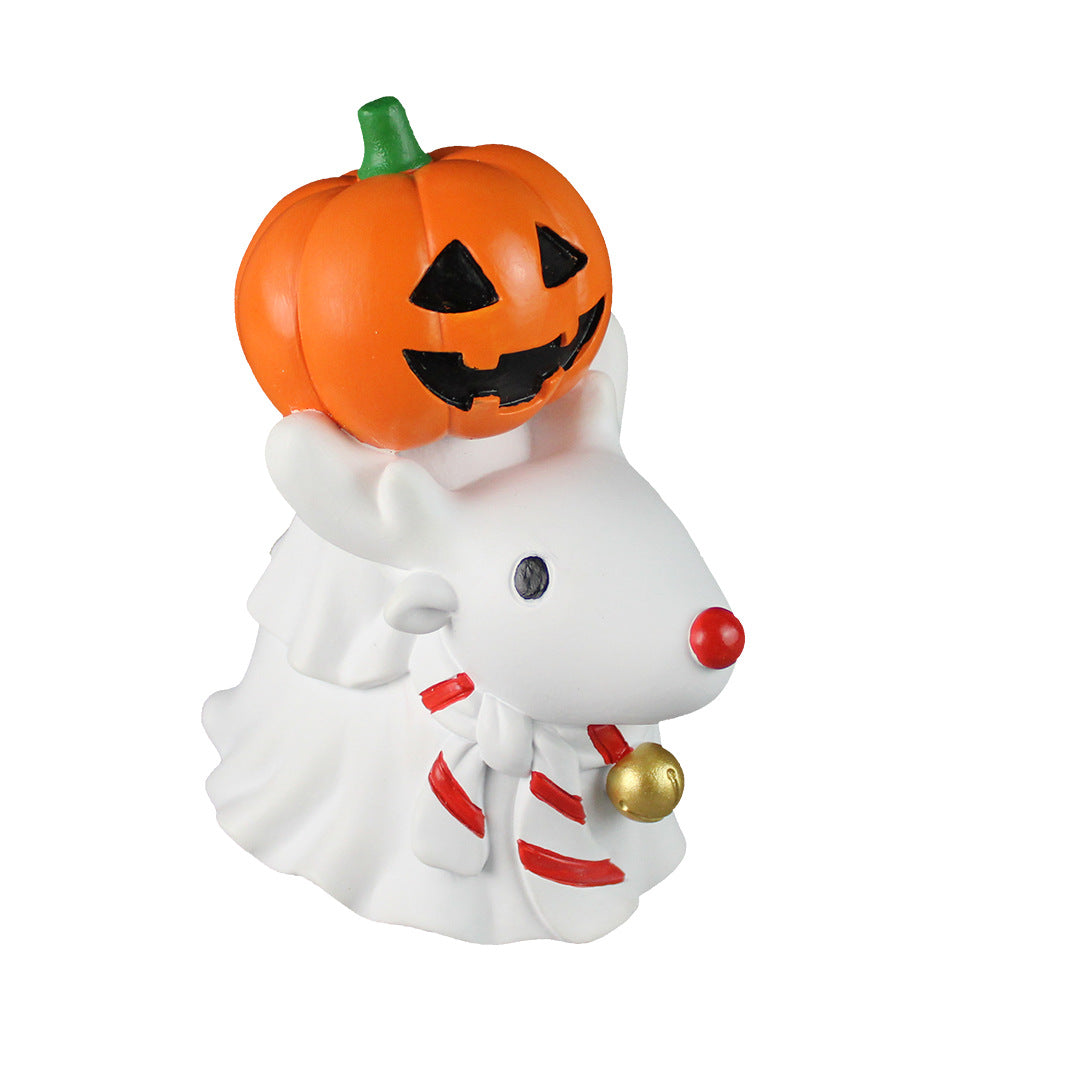 Miniature Pumpkin Ghost Figurine - Gothic Style Table Decor