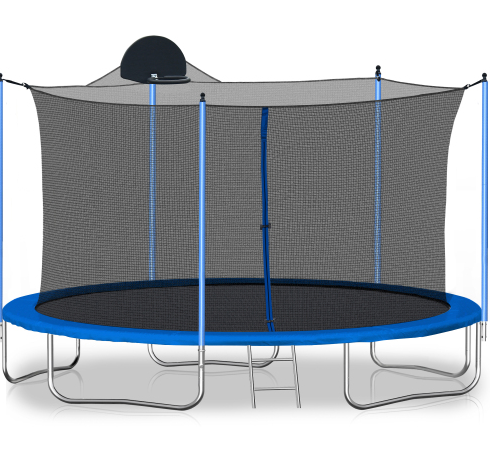 14FT Trampoline for Kids & Adults with Basketball Hoop and Safety Net