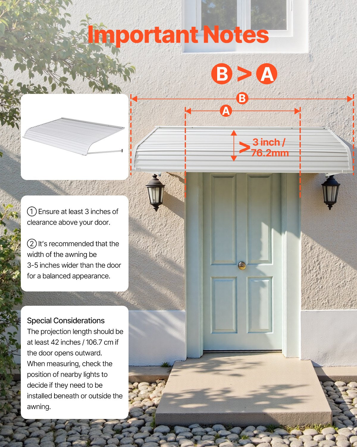 60x42 Inch Aluminum Door Awning Canopy - Anti-Rust Outdoor Protection