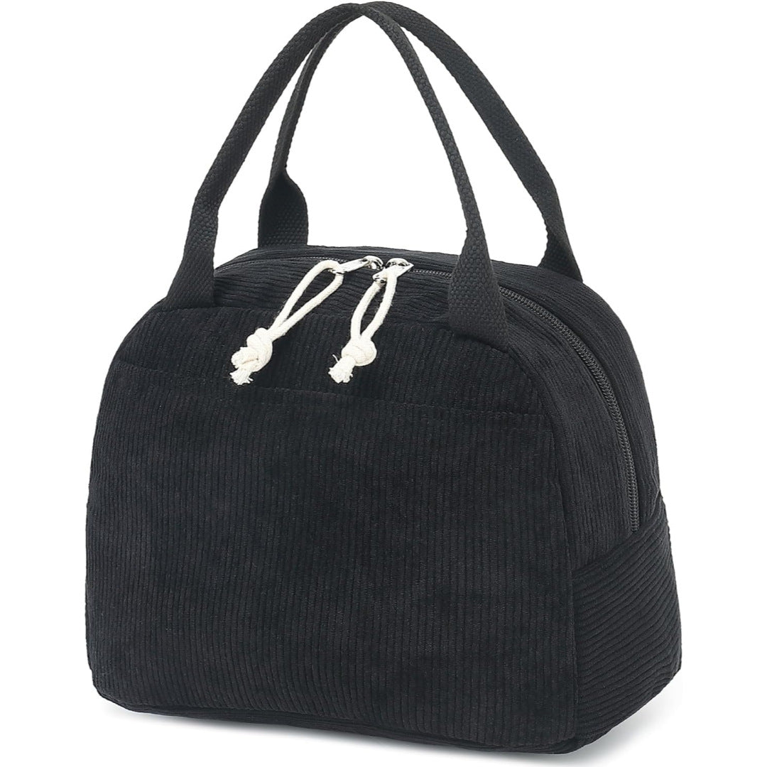 Large Capacity Insulated Lunch Bag - Corduroy Bento Tote with Fresh-Keeping Design