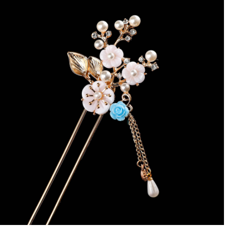 Ancient Style Tassel Hairpin with Flower Design - Vintage Hair Accessory