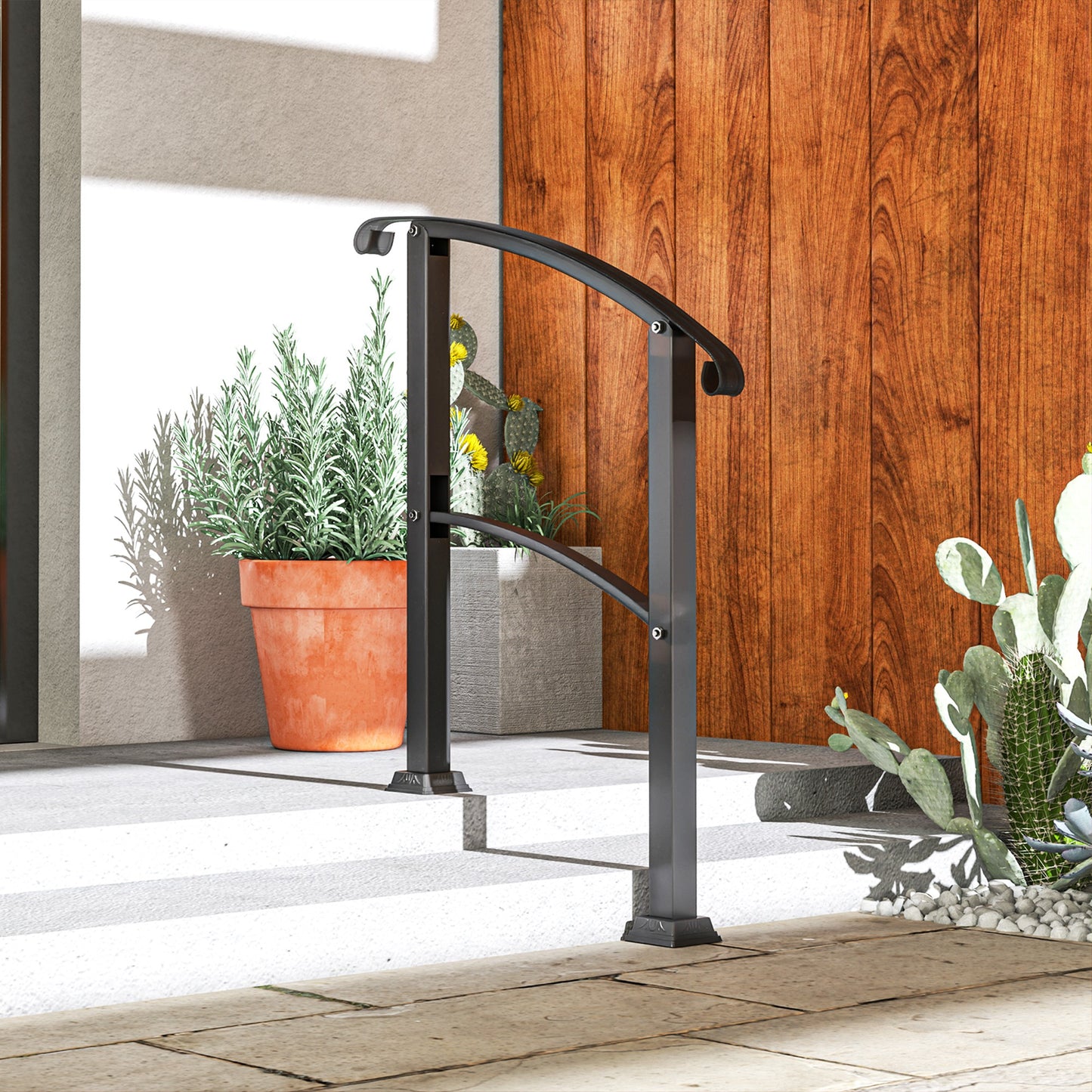 Metal Handrail for Outdoor Steps - Adjustable 0-45°, Black