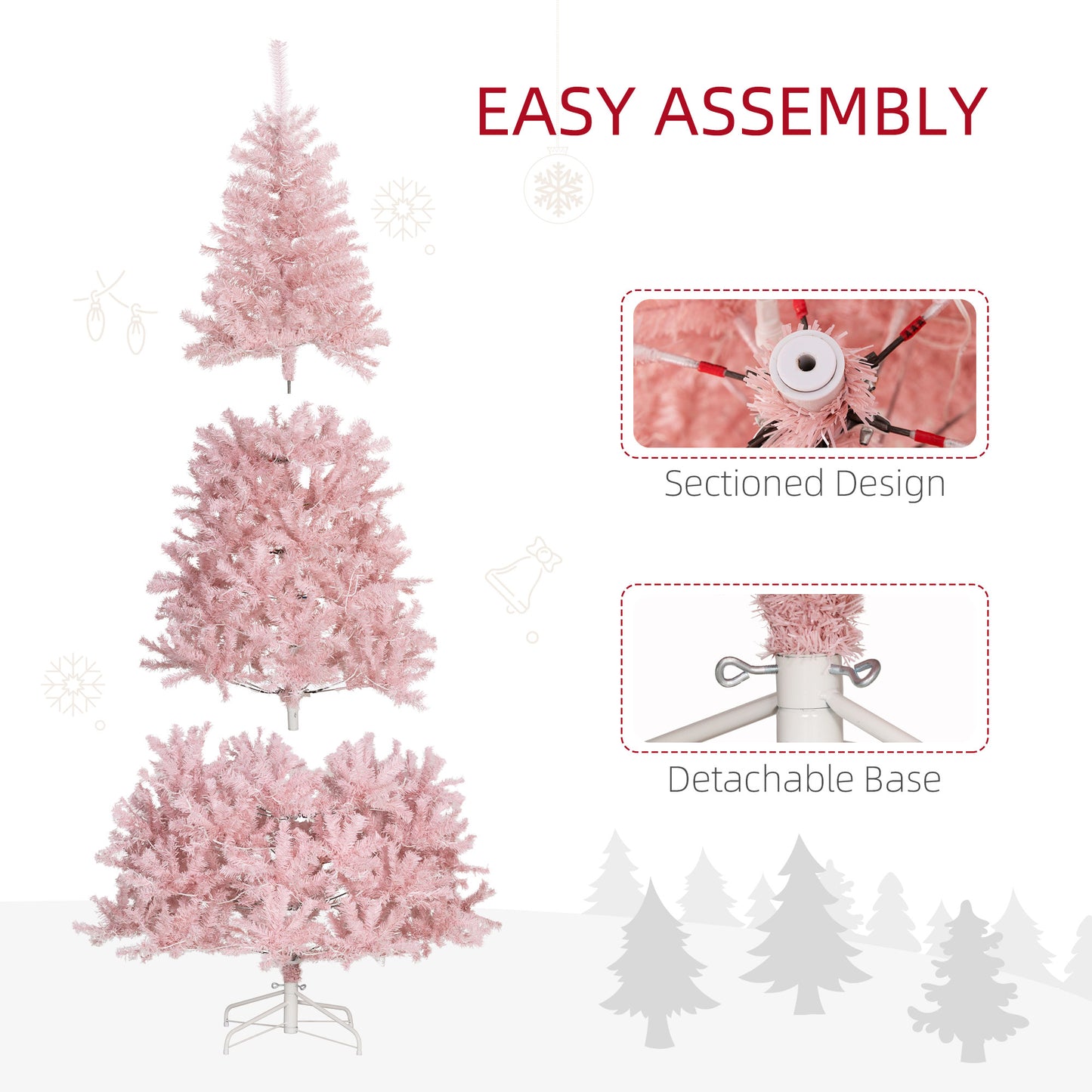 7.5 FT Pre-Lit Artificial Christmas Tree - Pink with 500 LED Lights