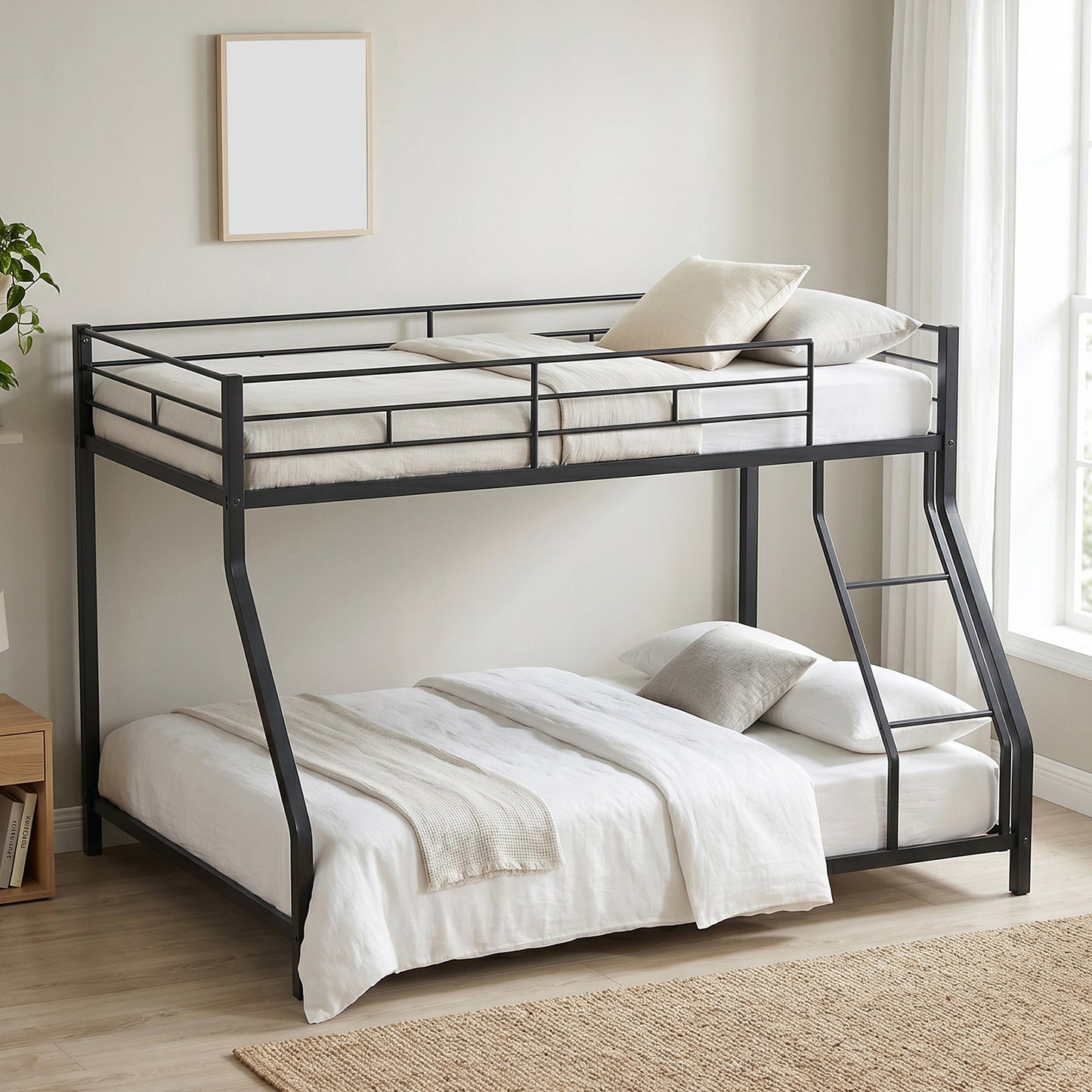 Twin Over Full Metal Bunk Bed Frame with Ladder and Guardrail