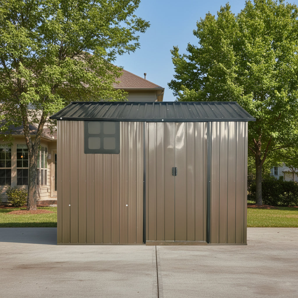 Heavy Duty Metal Outdoor Storage Shed - 8x6 FT with Sliding Door