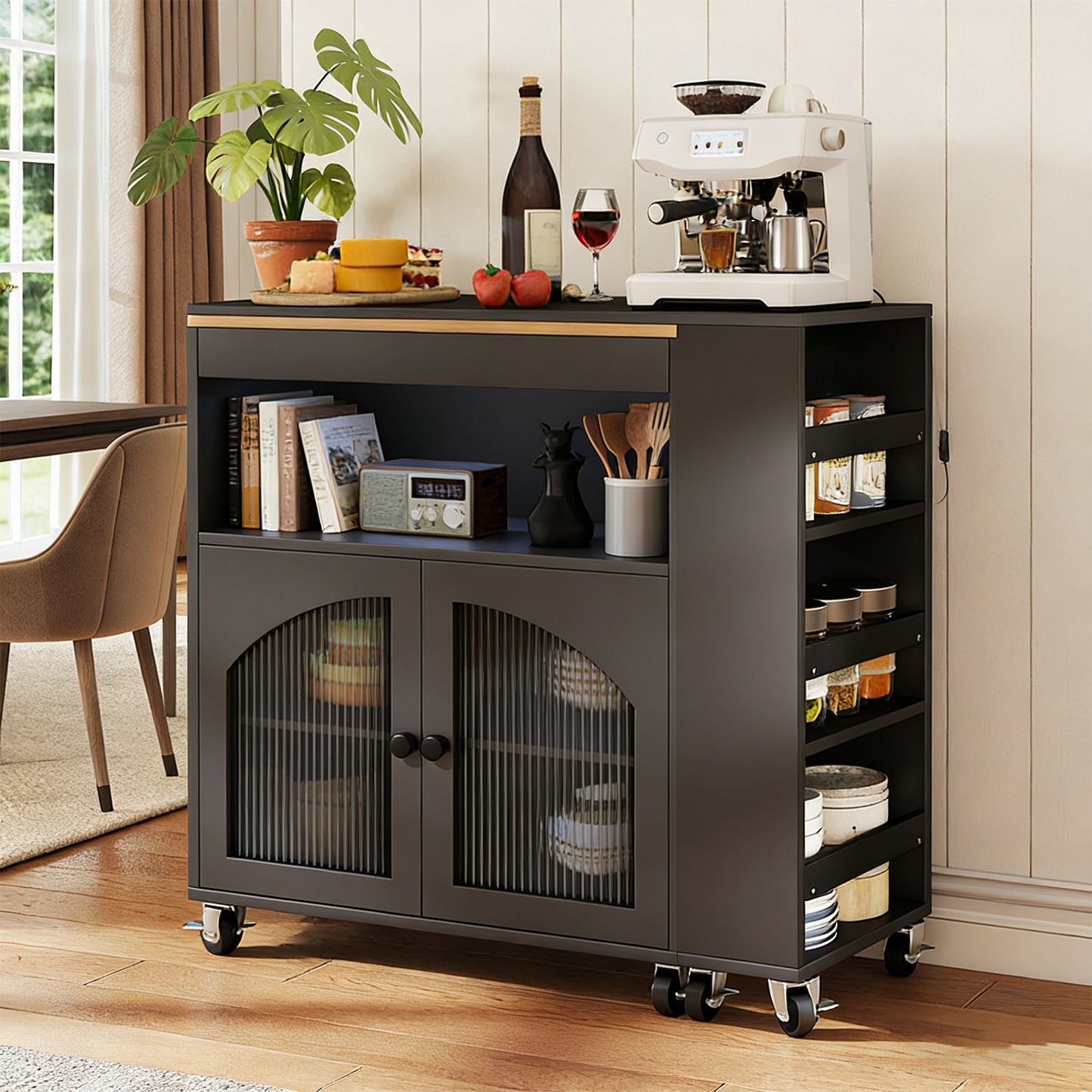 Kitchen Island On Wheels With Extended Table MDF Rolling Storage Cart