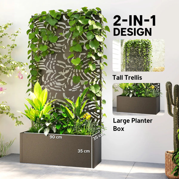 Metal Plant Stand with Trellis - Outdoor Planter Box