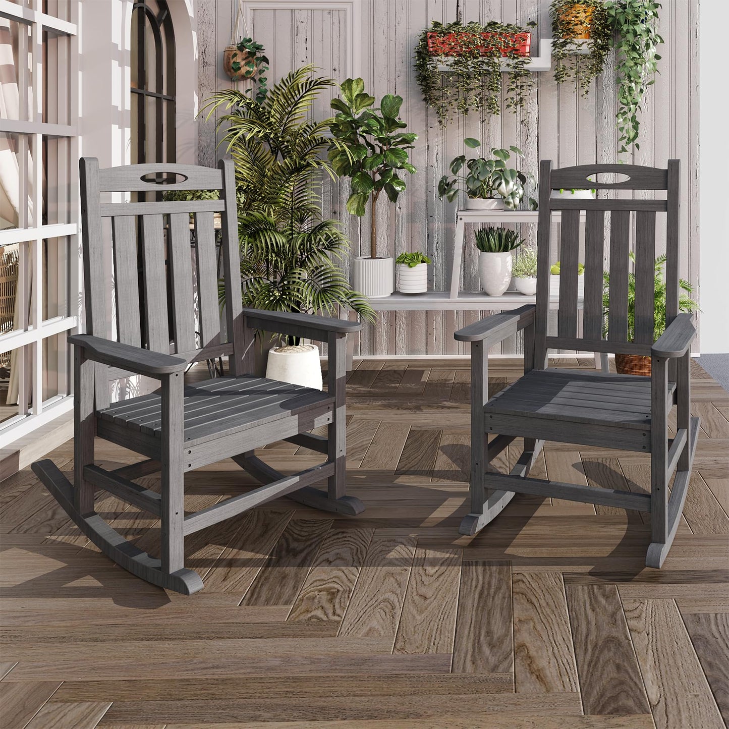 Outdoor Rocking Chair Set Of 2, HDPE Patio For Adults, Oversized