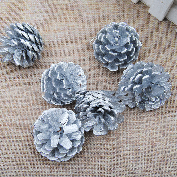 Christmas Pine Cone Decorations Set - Gold & Silver Pendant Ornaments, 6 Pack