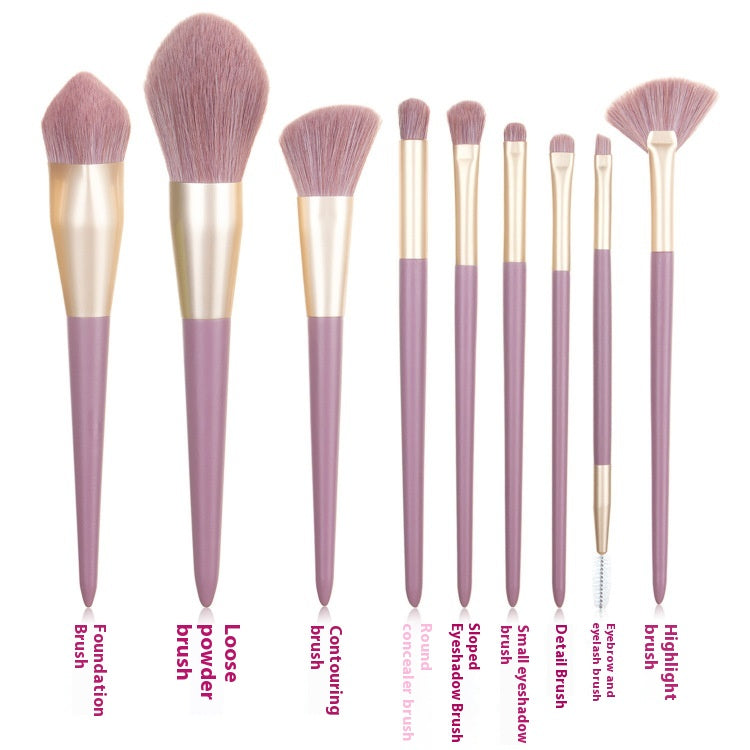 9-Piece Makeup Brush Set with Soft Synthetic Hair and Brush Bag - Purple