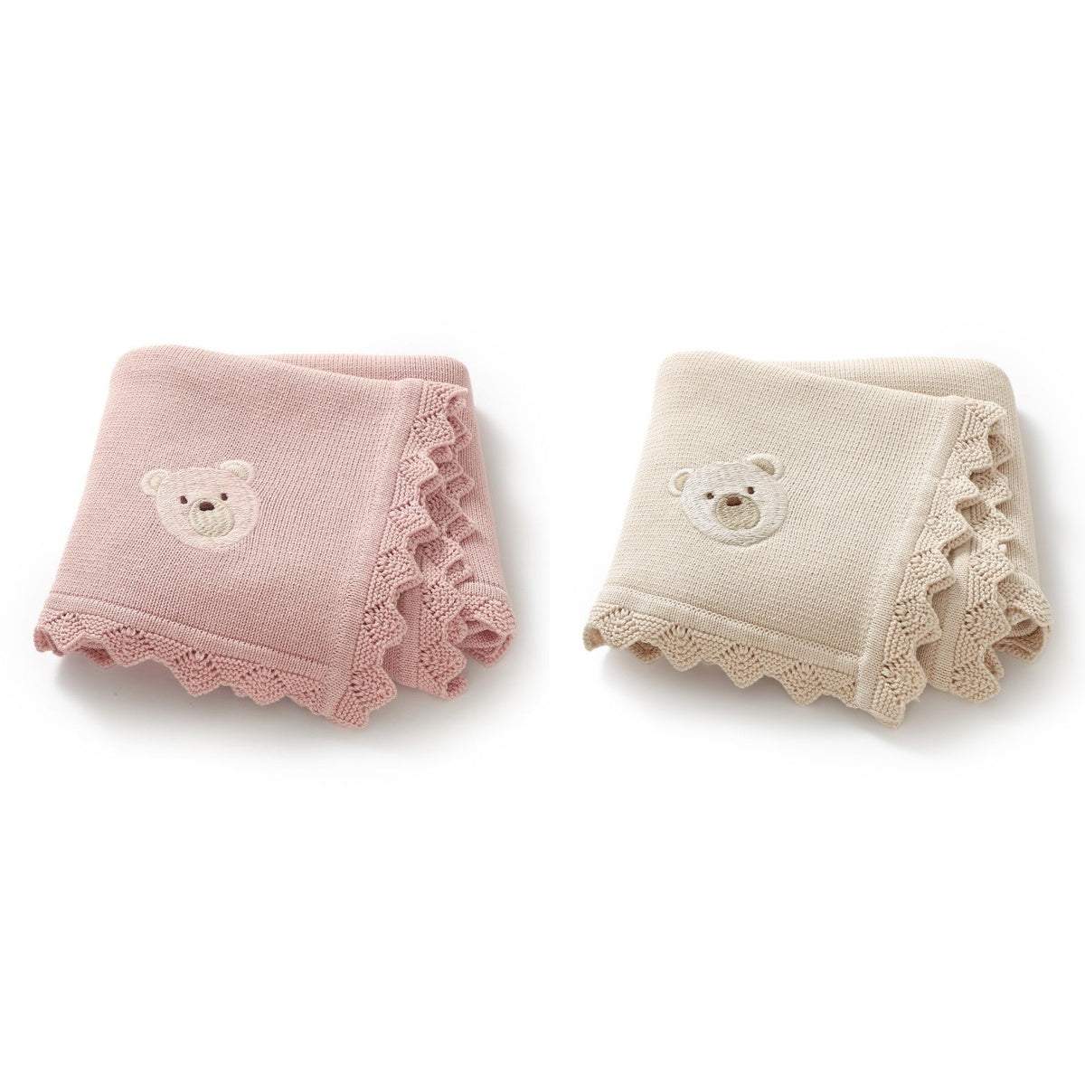 Infant Knitted Bear Embroidery Blanket - Soft Cotton Baby Covering