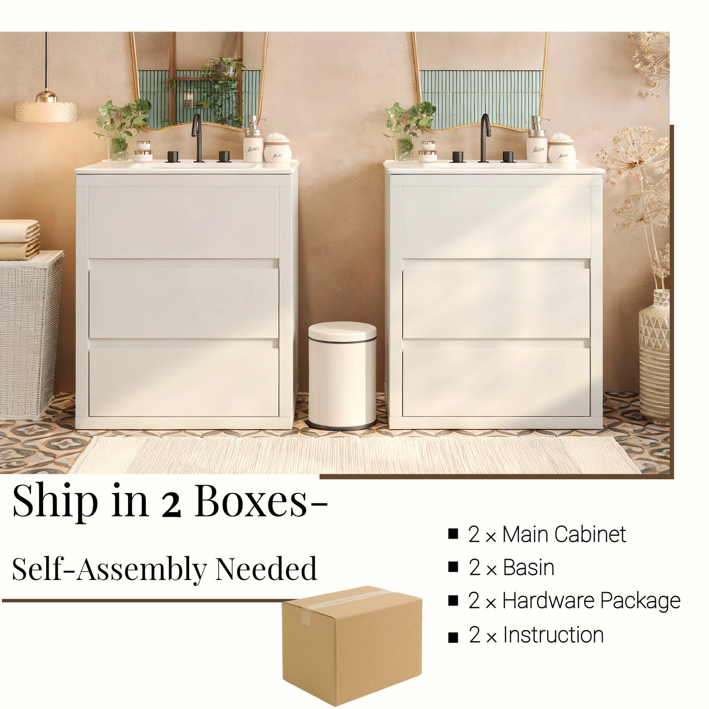 60" Double Sink Bathroom Vanity Set with Ceramic Sinks - White