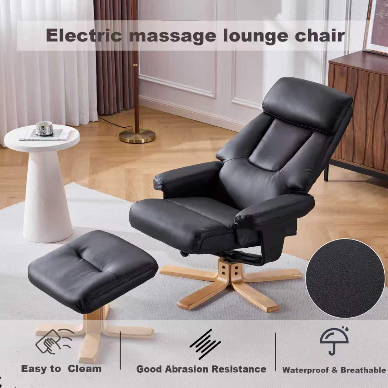 Black PU Leather Heated Massage 360 Swivel Accent Chair, Chair With
