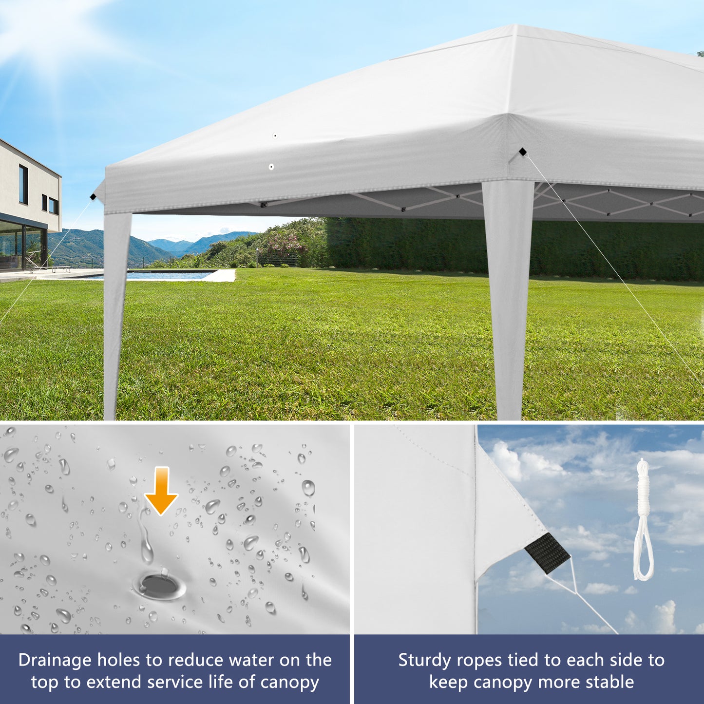 20x10ft White Waterproof Folding Tent with 2 Windows