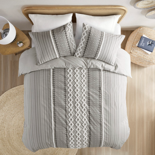 Full/Queen Cotton Duvet Cover Set with Chenille - Multicolor