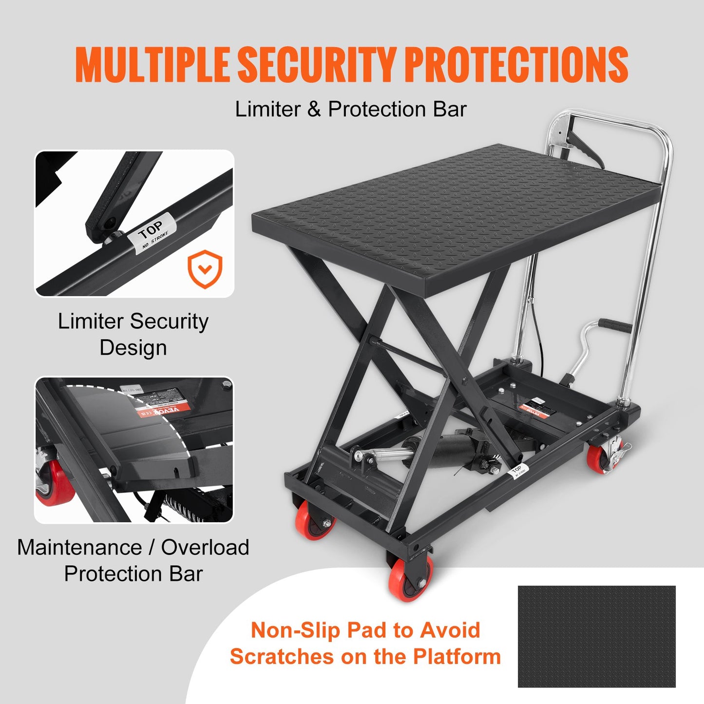Hydraulic Lift Table Cart 500lbs Capacity Manual Scissor Lift with Wheels Black