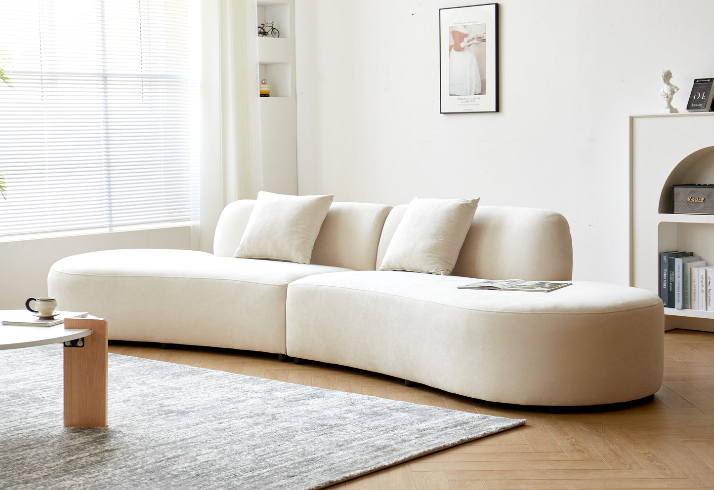 132 Curved Sofa With Throw Pillows, 6 Seater Luxury Velvet Couch Half
