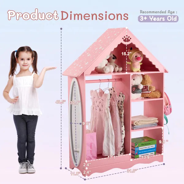 Pink And White Star-printed MDF, Spray-painted, 1 Mirror, 3-tier