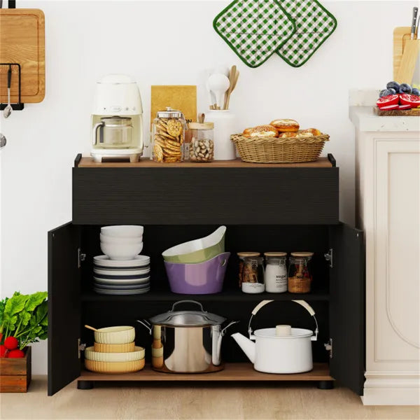 31.5" Black Kitchen Buffet Sideboard Cabinet with Push-to-Open Doors
