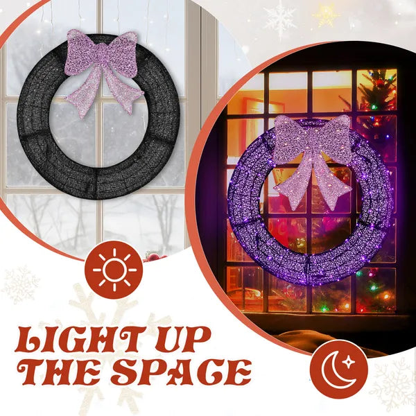 36-Inch Pre-Lit Outdoor Christmas Wreath with Remote Control LED Lights & Purple Bow