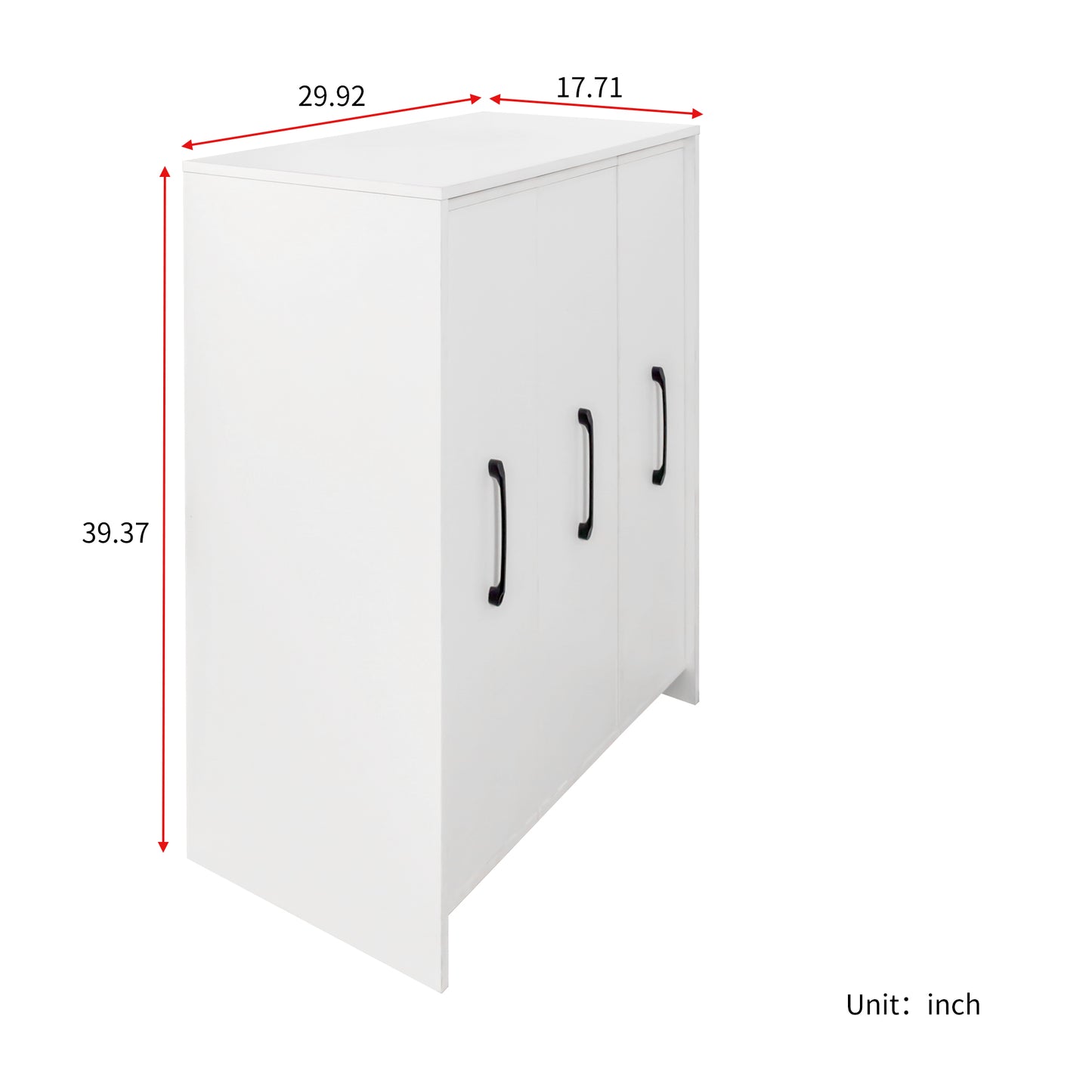 3-Tier Bookcase with Sliding Doors and Wheels - White