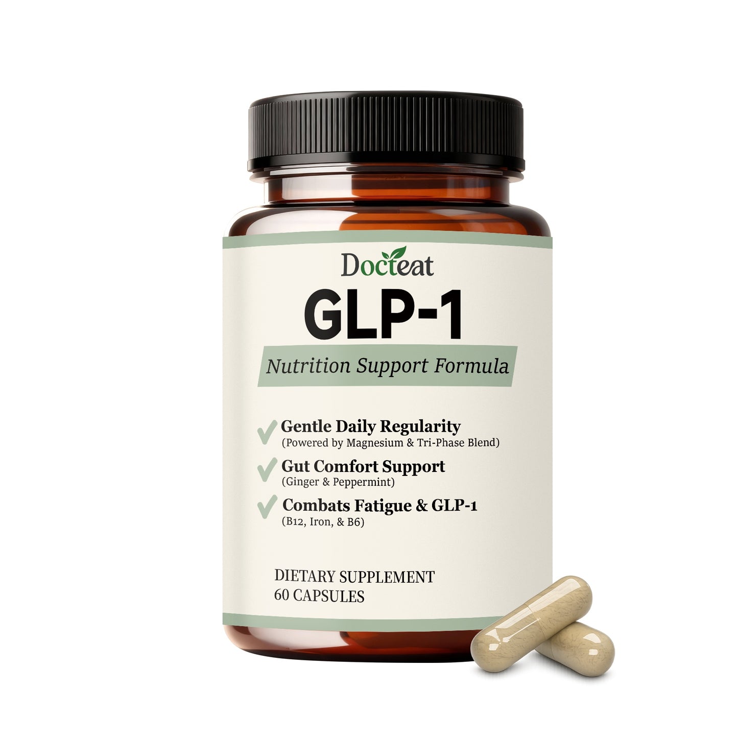 Vitamin B6 B12 Magnesium Iron Ginger Mint Supplement 60 Capsules
