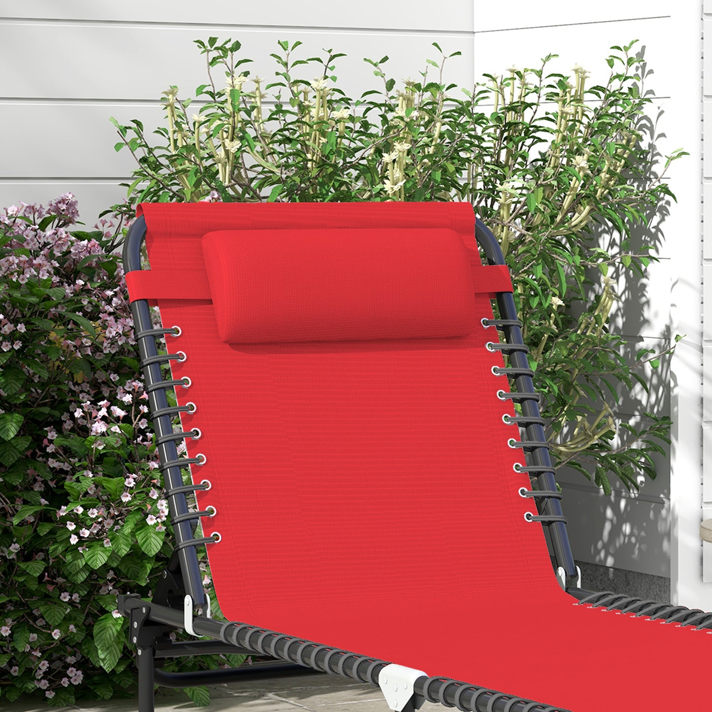 Folding Chaise Lounge Chair with 4-Position Recline & Pillow - Wine Red