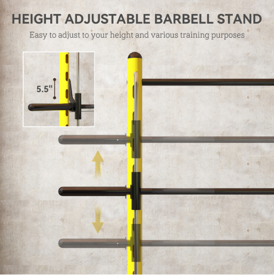 Adjustable Yellow Squat Rack with Pull-Up Bar and Storage