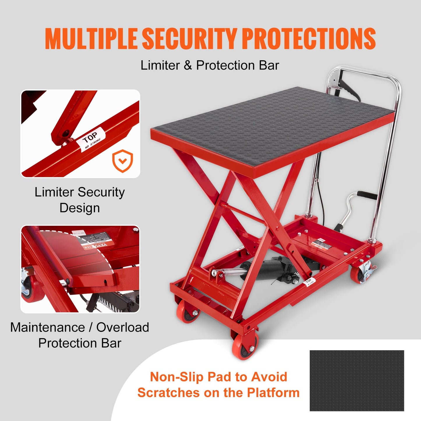 Hydraulic Lift Table Cart 500lbs Capacity with Non-slip Pad - Red