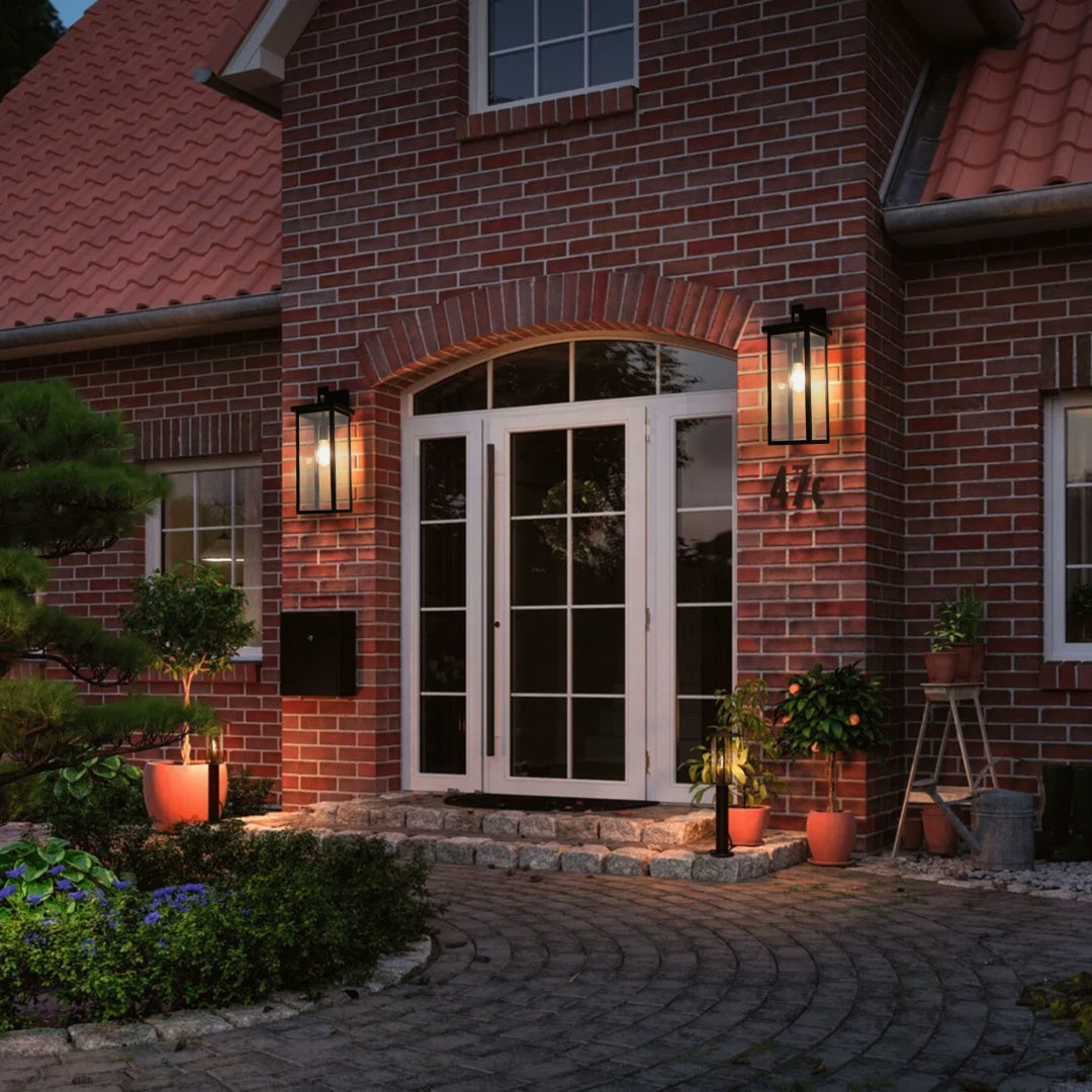 Modern Outdoor Wall Lanterns - Black Metal Frame, Clear Glass