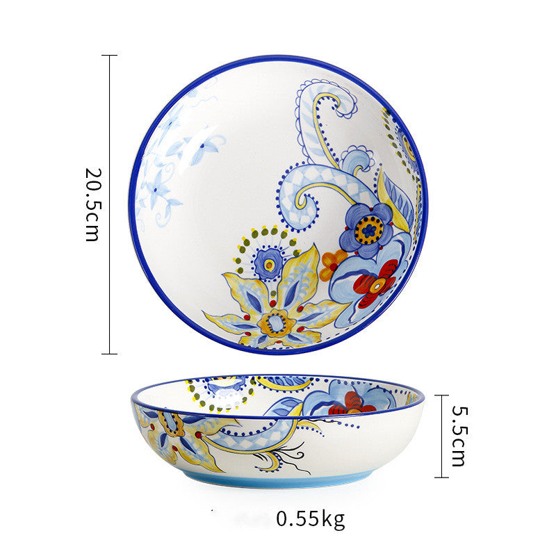Round Hand Painted Ceramic Dinner Plate 8 Inch for Kitchen & Home Decor
