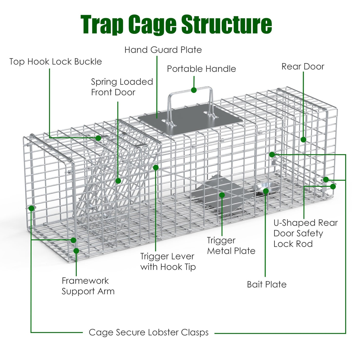 Humane Live Animal Trap Cage - 27x7.5x8in for Cats & Small Animals