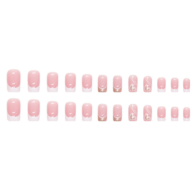 Nail Art Kit with Heart French Design and Shiny Finish – Multiple Colors & Styles