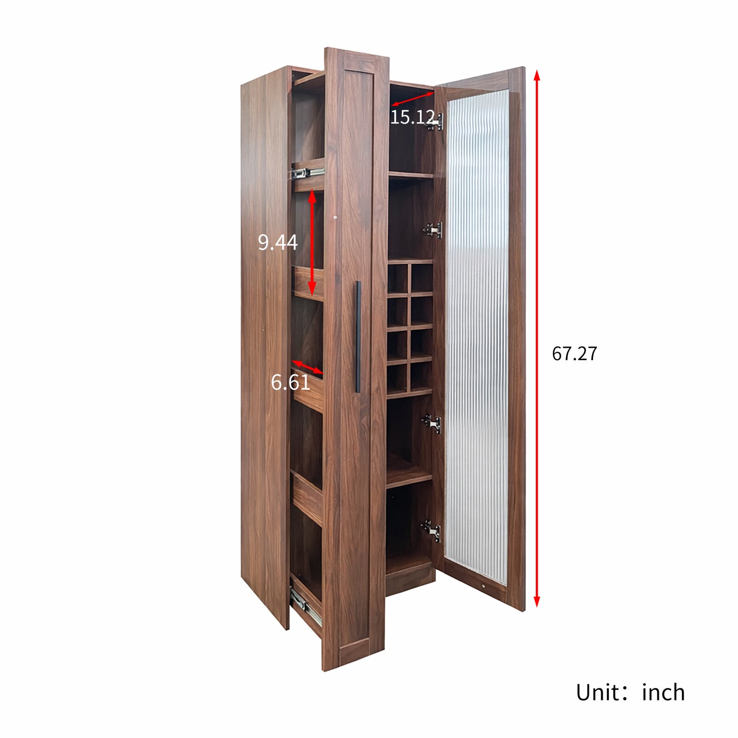 Farmhouse Kitchen Pantry Cabinet with Pull-Out Storage Shelf - Walnut