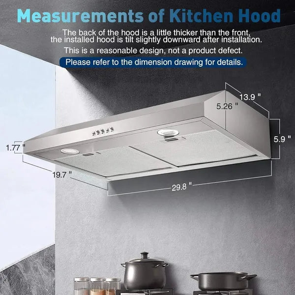 30 Inch Stainless Steel Under Cabinet Range Hood 500 CFM 3-Speed Kitchen Appliance